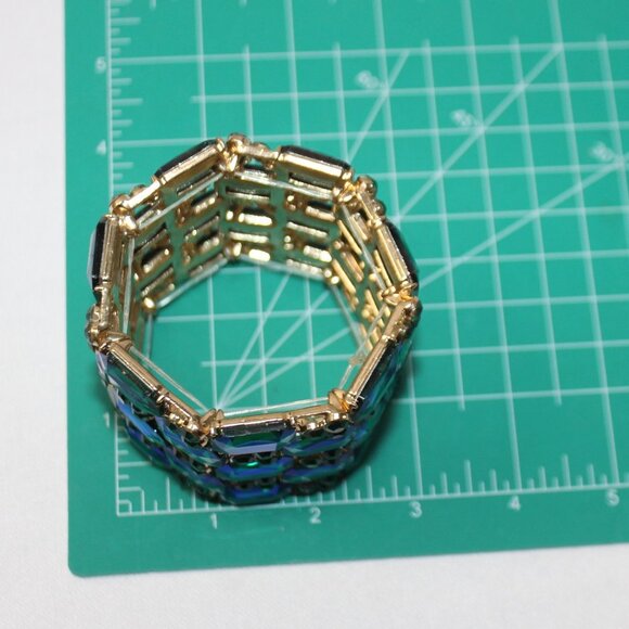 Blue and Green Stretch Wide Band Bracelet - Picture 3 of 6